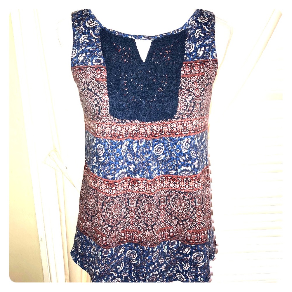 French Laundry Blue Floral Sleeveless Tank, Sz Sm